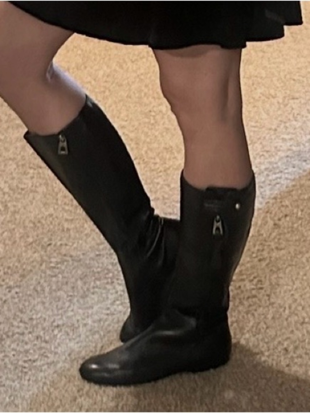 Classic Black Leather Knee-High Riding Boots